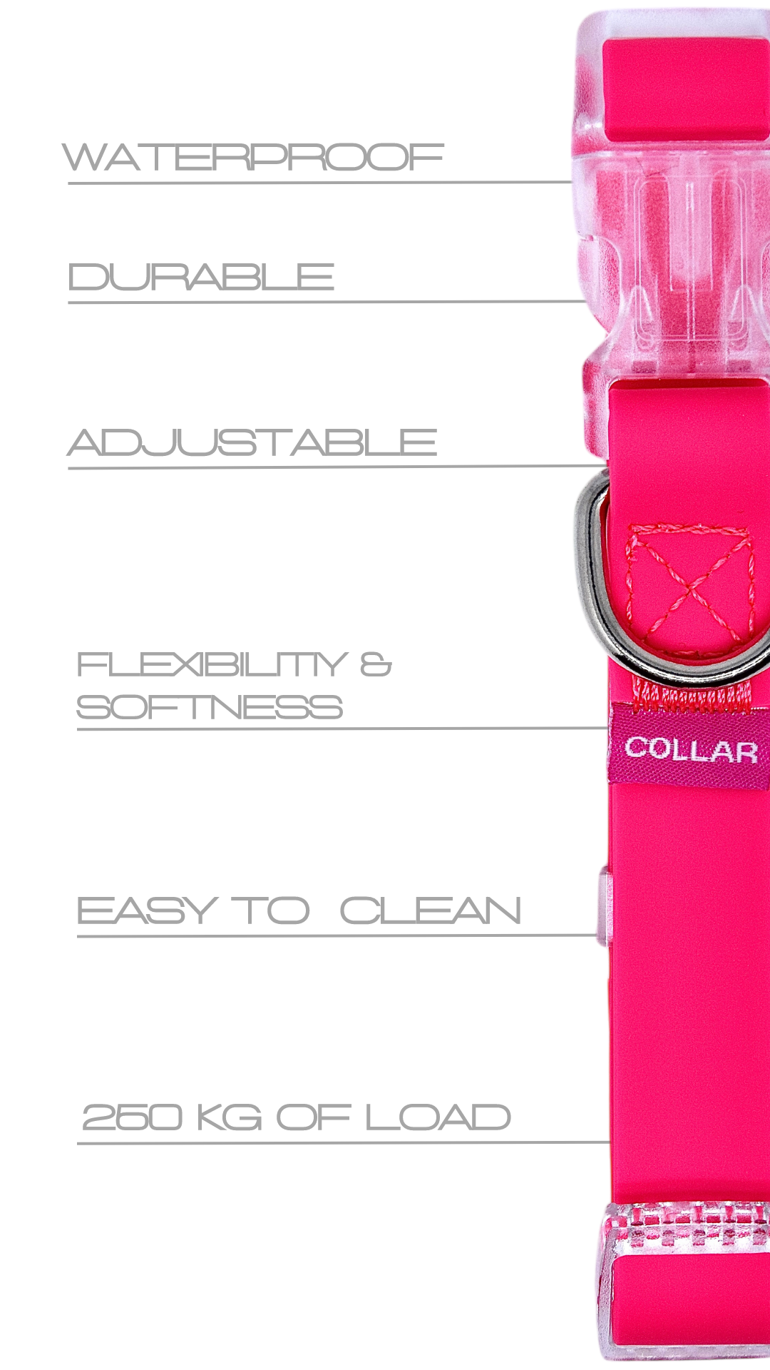 Waterproof halsband in neon roze fluo, easy to clean, geen vieze geurtjes