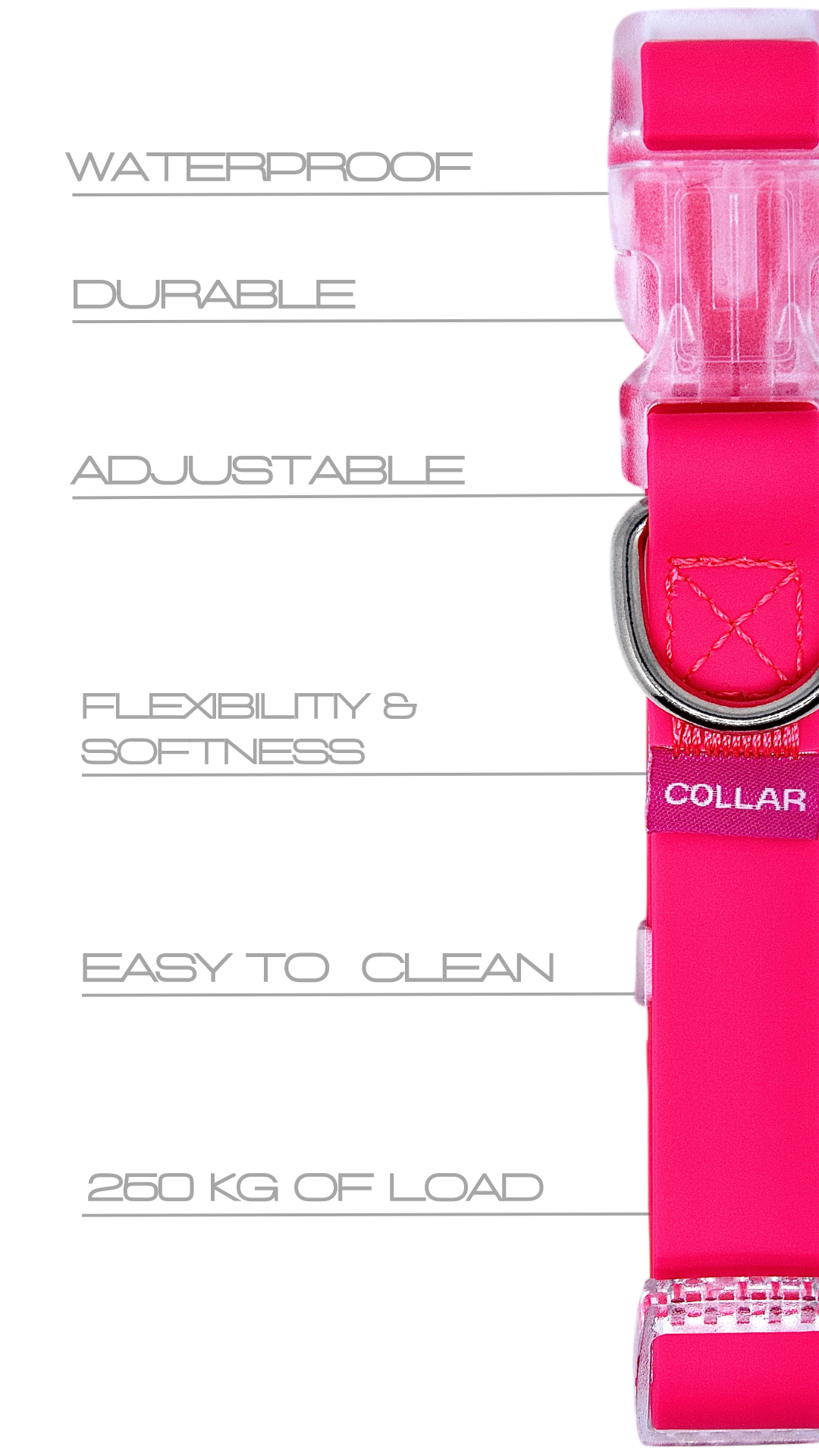 Waterproof halsband in neon roze fluo, easy to clean, geen vieze geurtjes 