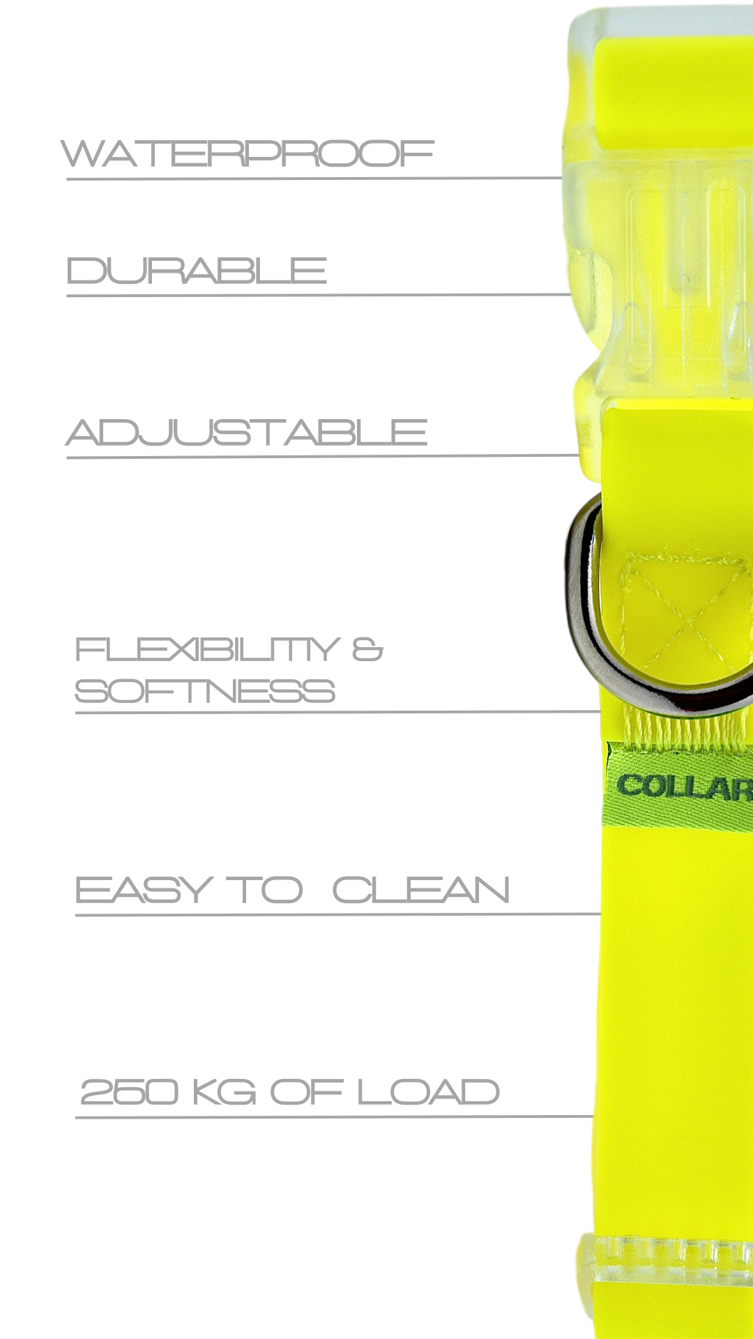 waterafstotende halsband in neon geel, adjustable, easy to clean, no bad smell